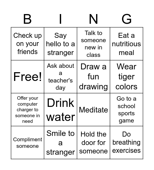 Kindness Bingo Board Bingo Card