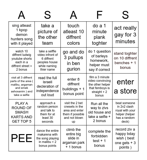 Diddy's Phonk Bingo Card