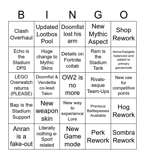 Duelan 2026 Overwatch Spotlight Bingo Card
