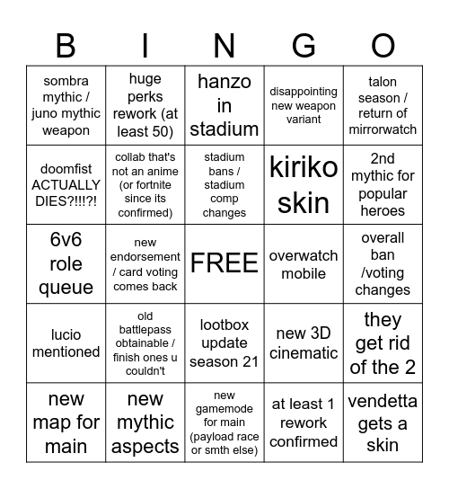 OVERWAT SPOTLIGHT HOLAY MOLAY Bingo Card