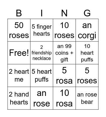 Valentines day bingo Card