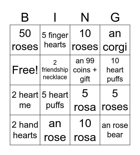 Valentines day bingo Card