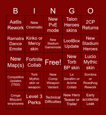 Overwatch Spotlight Bingo Card