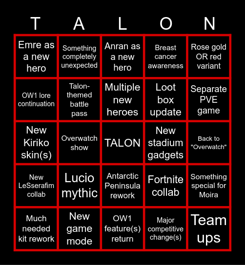Talonwatch Bingo Card