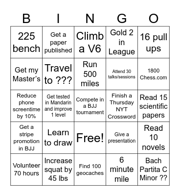 New Year's Resolution Bingo Card