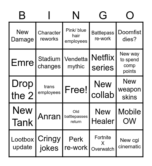 Overwatch Spotlight Bingo Card Bingo Card
