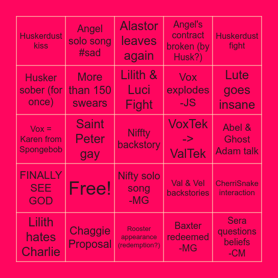 Hazbin S3 Bingo Card