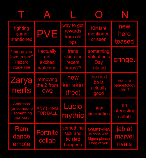OW SPOTLIGHT Bingo Card