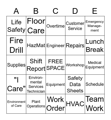 Plant Operations Bingo Card