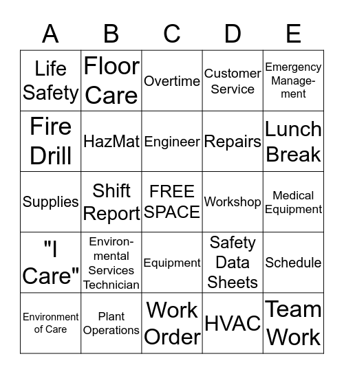 Plant Operations Bingo Card