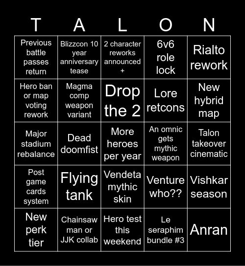 Spotlight bingo Card