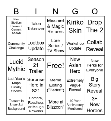 Overwatch 2 Spotlight Bingo Card