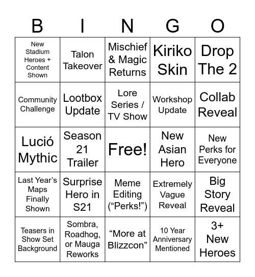 Overwatch 2 Spotlight Bingo Card