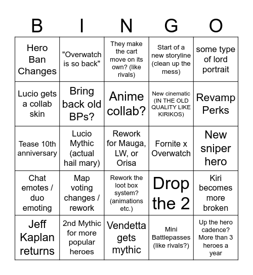 OW Spotlight Bingo Card
