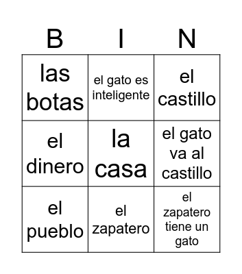 El gato con botas Bingo Card