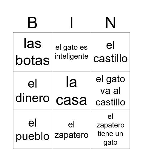 El gato con botas Bingo Card
