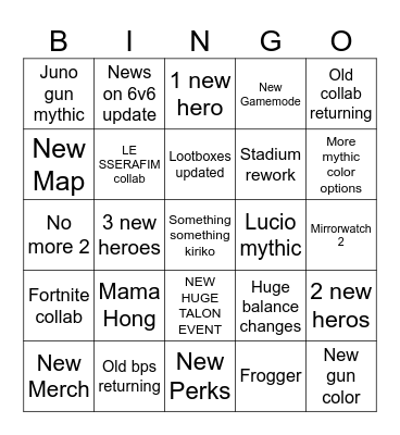 Overwatch Talon Spotlight Bingo Card