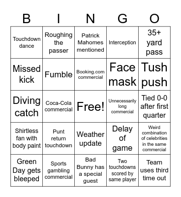 Witt-Garner-soon to be Mirabito 2026 Superbowl Bingo! Bingo Card