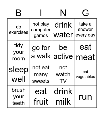 HEALTHY HABITS Bingo Card