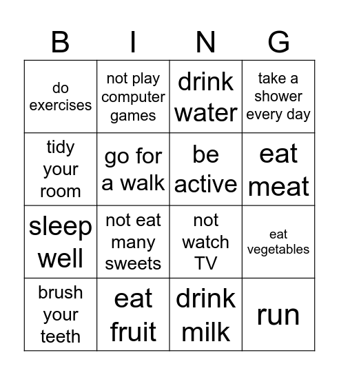 HEALTHY HABITS Bingo Card
