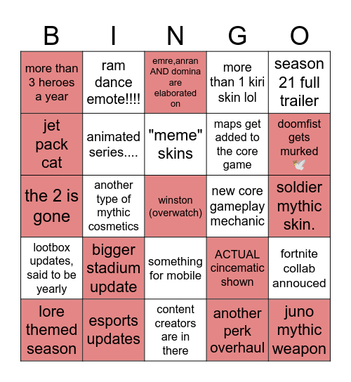 Overwatch Spotlight :) Bingo Card