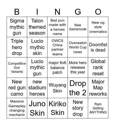 OVERWATCH SPOTLIGHT BINGO Card