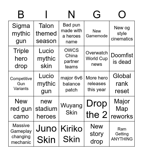OVERWATCH SPOTLIGHT BINGO Card