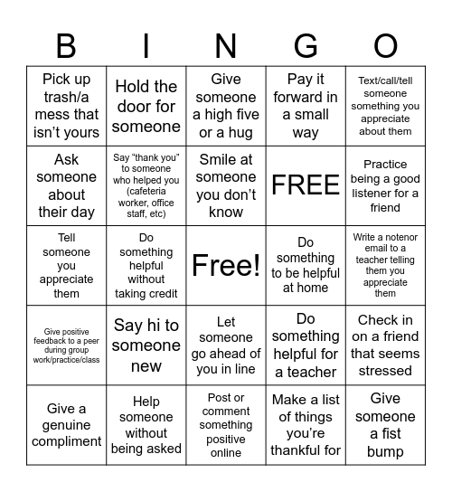 HOPE WEEK Bingo Card