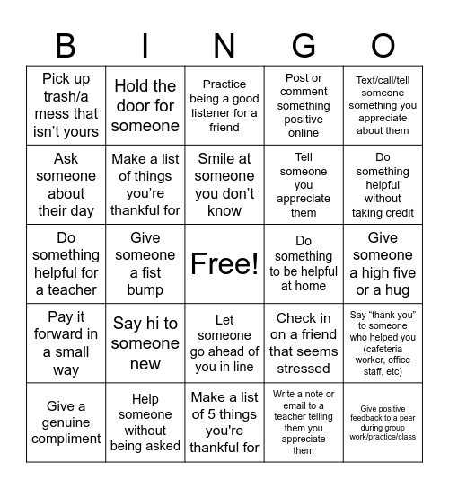 HOPE WEEK Bingo Card