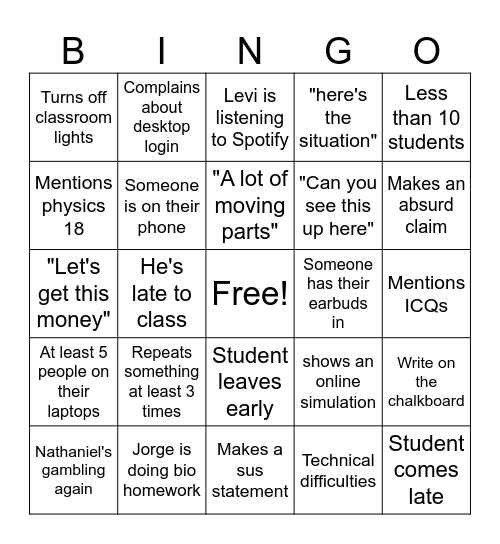 Alexander Bingo Card