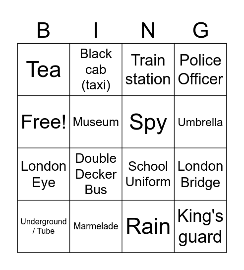 Paddington Bingo Card