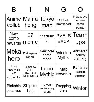 Overwatch (2) Spotlight Bingo Card