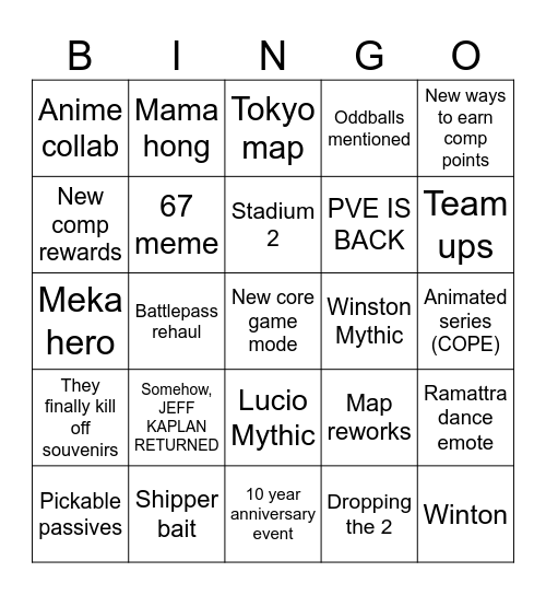 Overwatch (2) Spotlight Bingo Card