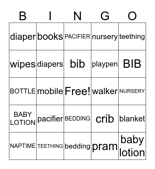 Sanchi's baby shower Bingo Card