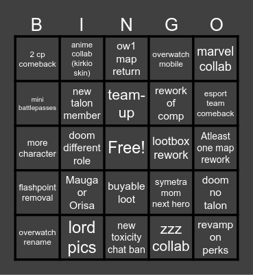 overwatch down fall Bingo Card