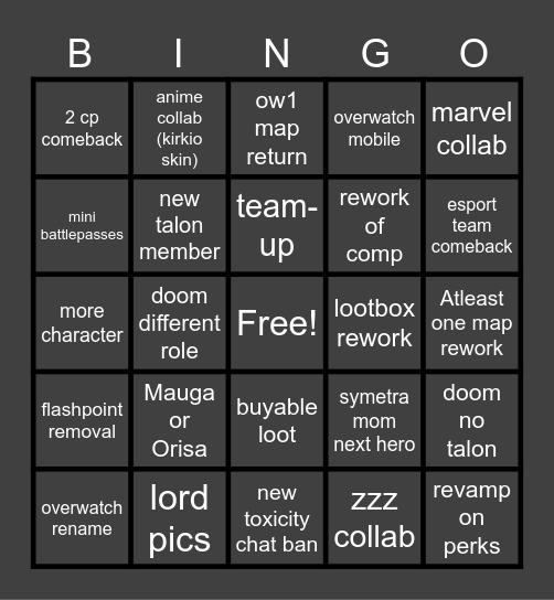 overwatch down fall Bingo Card