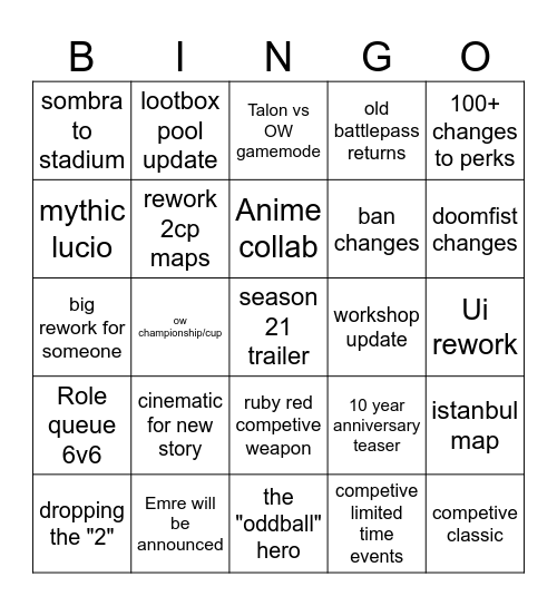 OW2 Spotlight 2026 Bingo Card