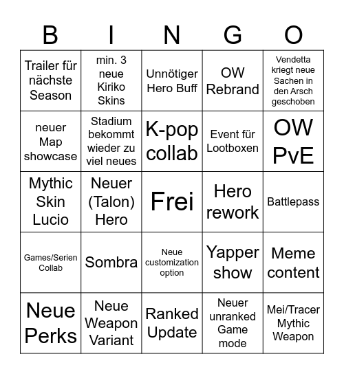 Overwatch Spotlight Bingo Card