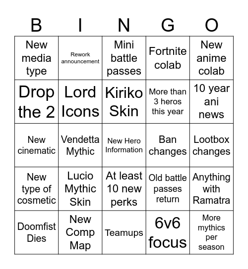 Overwatch Spotlight Bingo Card