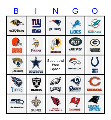 NFL Teams Bingo Card