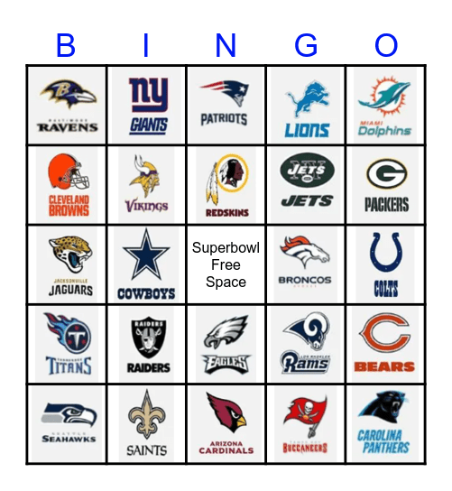 NFL Teams Bingo Card