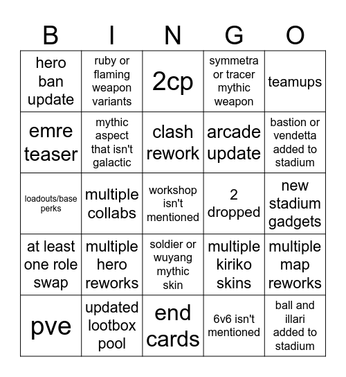 spotlight Bingo Card