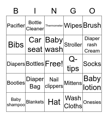 Baby Shower Bingo Card