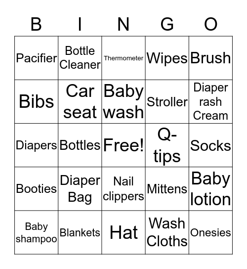 Baby Shower Bingo Card