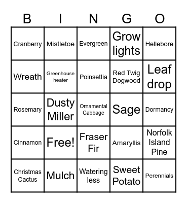 Winter Plant Bingo Card