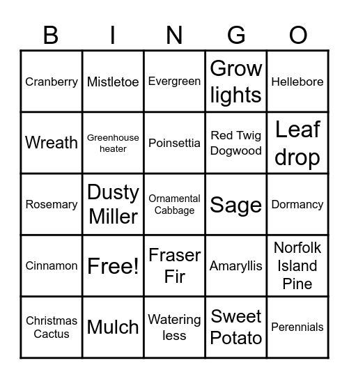 Winter Plant Bingo Card
