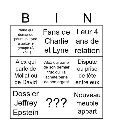 Dingueries Alex et Nana 5/02 Bingo Card