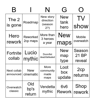 Overwatch Spotlight Bingo Card