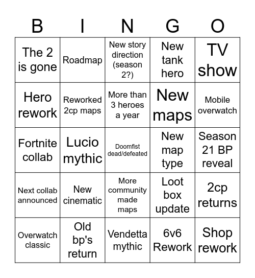 Overwatch Spotlight Bingo Card