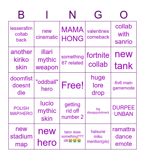 OVERWATCH livesterjsmfgnr Bingo Card
